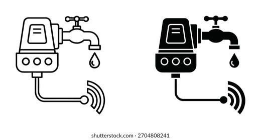Icono de medidor de agua inteligente aislado sobre fondo blanco. Dispositivo moderno para medir el consumo de agua con conexión inalámbrica. Diseño de Ilustración vectorial.