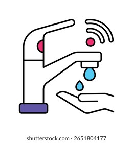 Smart Water Tap Vector Filled outline illustration style icon. EPS 10 file