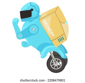 Smart wheeled robot assistant helping with package delivery vector flat icon isolated on white background. Futuristic service, AI robotic technology concept