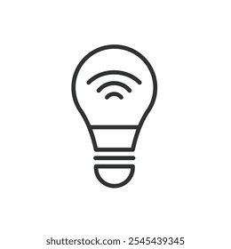 Smart wifi bulb, icon in line design. Smart, wifi, bulb, light, connected, lamp, wireless on white background vector. Smart wifi bulb editable stroke icon