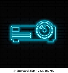 Vector de señal de luz de neón de mini proyector inteligente Wi-Fi. Ilustración de mini proyector inteligente Wi-Fi. Color azul.