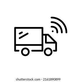 Smart wireless autonomous transportation. Delivery truck. Pixel perfect, editable stroke line art icon