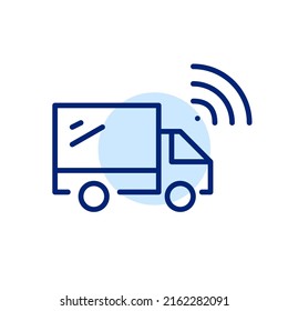 Intelligenter, drahtloser autonomer Transport. Lieferwagen. Pixel perfektes, bearbeitbares Strichzeilensymbol