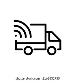 Smart wireless autonomous transportation. Delivery truck. Pixel perfect, editable stroke line icon