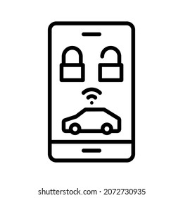 Intelligenter Wireless-Autoschlüssel. Rahmenstil. Vektorgrafik. Einzeln auf weißem Hintergrund.