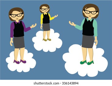 smart woman on clouds