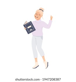 Smart Woman School Teacher or Educator with Open Schoolbook Vector Illustration