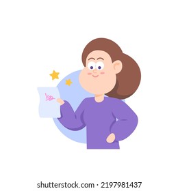 smart woman, smart student, get good grades. a girl is happy because she got a score of 100. illustration concept design. graphic elements