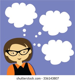 smart woman with thought clouds