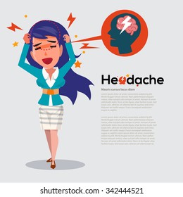 smart women get headache -  migraine concept - vector illustration
