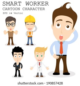 Smart worker cartoon character eps 10 vector illustration