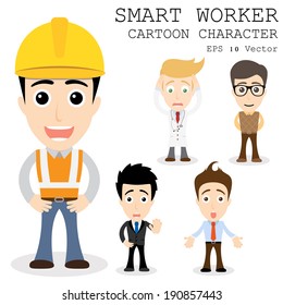 Smart worker cartoon character eps 10 vector illustration