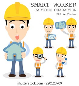 Smart worker cartoon character eps 10 vector illustration