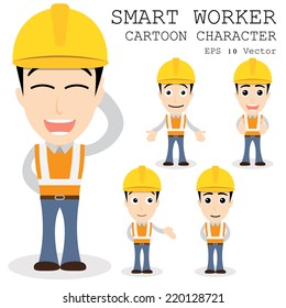 Smart worker cartoon character eps 10 vector illustration