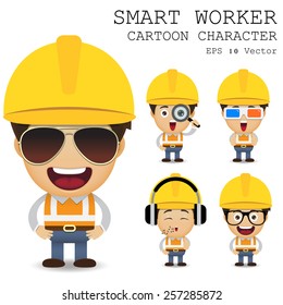 Smart Worker Cartoon Character Eps 10 Vector Illustration