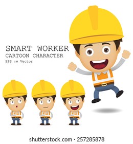 Smart worker cartoon character eps 10 vector illustration