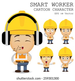 Smart worker cartoon character eps 10 vector illustration