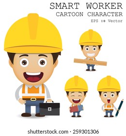Smart worker cartoon character eps 10 vector illustration