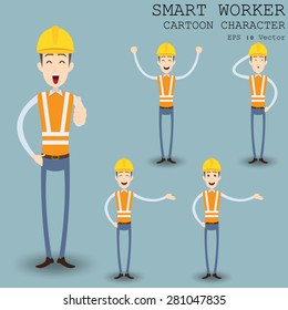 Smart worker cartoon character eps 10 vector illustration