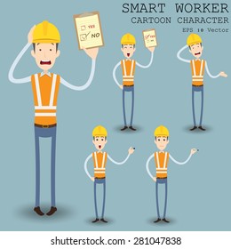 Smart worker cartoon character eps 10 vector illustration