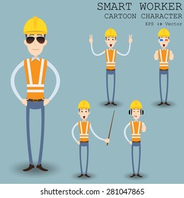 Smart worker cartoon character eps 10 vector illustration
