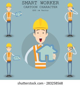 Smart worker cartoon character eps 10 vector illustration