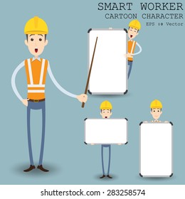Smart worker cartoon character eps 10 vector illustration