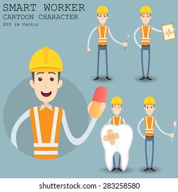Smart worker cartoon character eps 10 vector illustration