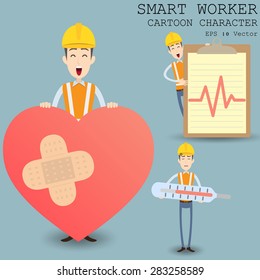 Smart worker cartoon character eps 10 vector illustration