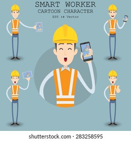 Smart worker cartoon character eps 10 vector illustration