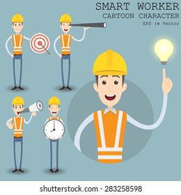 Smart worker cartoon character eps 10 vector illustration