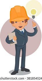 Smart worker idea cartoon character. Handyman builder has an good idea. eps 10 vector illustration isolation on white