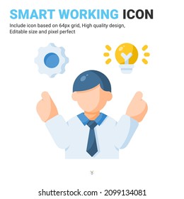 Smart working icon vector with flat color style isolated on white background. Vector illustration creative work sign symbol icon concept for business, industry, company, apps, web and project