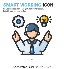 Vector de icono de trabajo inteligente con estilo de color de contorno aislado en fondo blanco. Ilustración vectorial símbolo de signo de trabajo creativo concepto de icono para negocios, industria, empresa, aplicaciones, web y proyecto