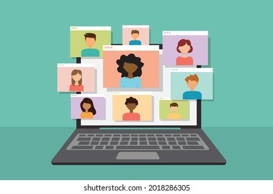 Trabajo inteligente y videoconferencia, ilustración vectorial