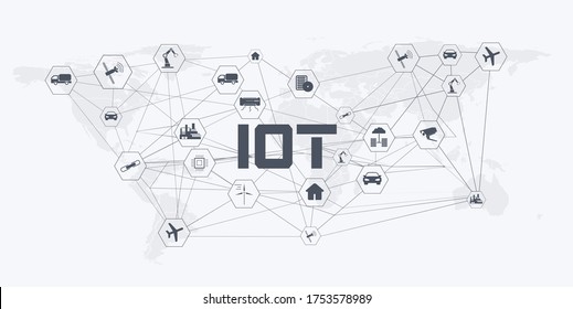 Concepto de mundo inteligente. IoT (Internet de las cosas). TIC (Tecnologías de la Información y la Comunicación). Tecnología de la comunicación para negocios de internet. Red mundial y telecomunicaciones en el mundo. Vector