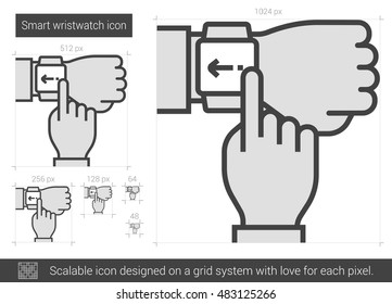 Smart wristwatch vector line icon isolated on white background. Smart wristwatch line icon for infographic, website or app. Scalable icon designed on a grid system.