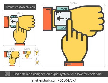 Smart wristwatch vector line icon isolated on white background. Smart wristwatch line icon for infographic, website or app. Scalable icon designed on a grid system.
