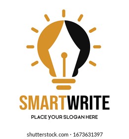 Smart write vector logo template. This design use pen and bulb lamp symbol. Suitable for publisher.