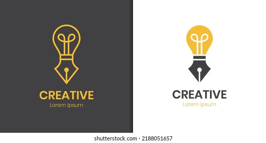 smart writer logo icon design with Light bulb and pencil logo symbol, creative idea vector logo design