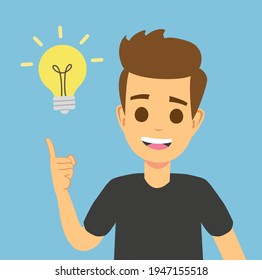 Smart young man having a business idea. Vector flat design illustration