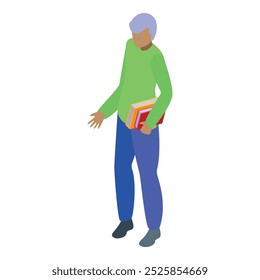Smart young man holding books, going to the library to study for his exams