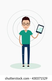 Smart young man with tablet and glasses 