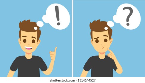 Smart young man thinking, understands problem and finds successful solution, vector cartoon characters isolated. Young man character solution and thinking illustration. Vector eps 10