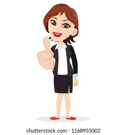 Smart young professional business girl woman lady showing thumbs up for success