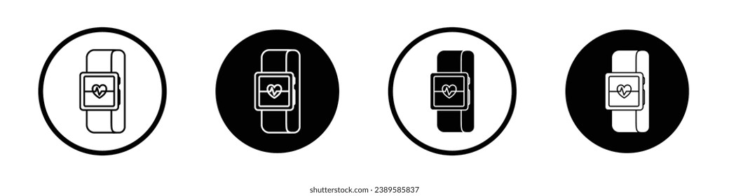 Smartband vector icon set. Wearable electronic bracelet symbol. Fitness health band device sign in black and white color.