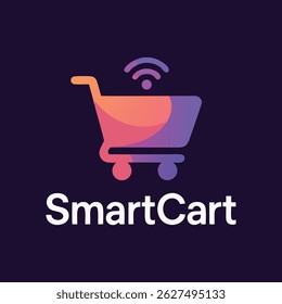 SmartCart logo design with a gradient shopping cart and wifi symbol, perfect for online shopping apps.
