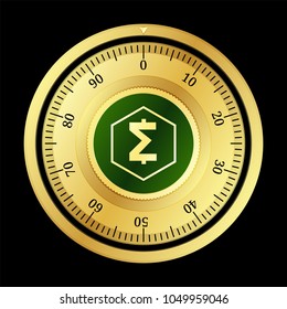 SmartCash (SMART) cryptocurrency safe lock. Eps10 vector illustration isolated on black background.