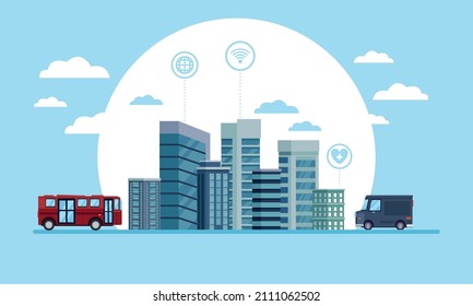 escena de la tecnología de la smartcity y los vehículos