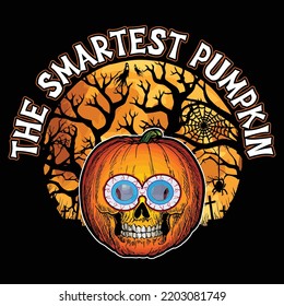 The Smartest Pumpkin T Shirt, Happy Halloween Retro Vintage Background Shirt, Halloween Forest Spider Net Shirt Print Template